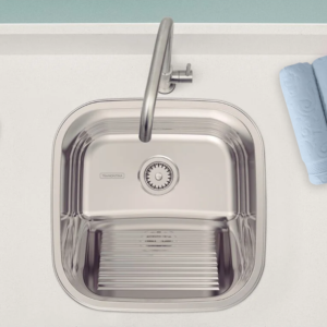 Tanque Tanquinho Inox 40X40X22AC 25L Tramontina Lavanderia Lavar Roupa Pia Lavadora Limpeza Resistente Versátil
