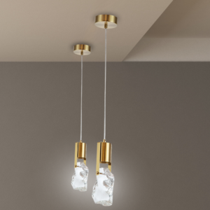 Lustre Luminária Pendente Cristal Fosco Gold Roccia Bivolt Bronzeart Metal Moderno Elegante Teto Casa