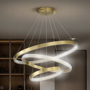 Lustre Pendente Luminária 3 Aros Anello Gold Dourado Led 70w 3k Bivolt Luxo Moderno Elegante Metal Teto Casa