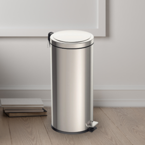 Lixeira Cesto Inox Redonda Com Pedal 30L Tramontina Lixo Alça Pedal Balde Interno Removível Banheiro Cozinha Lavabo Casa