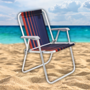 Cadeira De Praia Alta Alumínio Dobrável Confortável Azul Laranja Tramontina Piscina Camping Varanda Acampamento