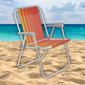Cadeira De Praia Alta Alumínio Dobrável Confortável Laranja Amarelo Tramontina Piscina Camping Varanda Acampamento