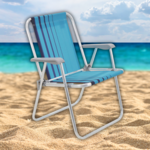 Cadeira De Praia Alta Alumínio Dobrável Confortável Azul Claro Azul Escuro Tramontina Piscina Camping Acampamento