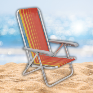Cadeira De Praia Reclinável 4 Posições Alumínio Dobrável Confortável Laranja Amarelo Piscina Camping Tramontina