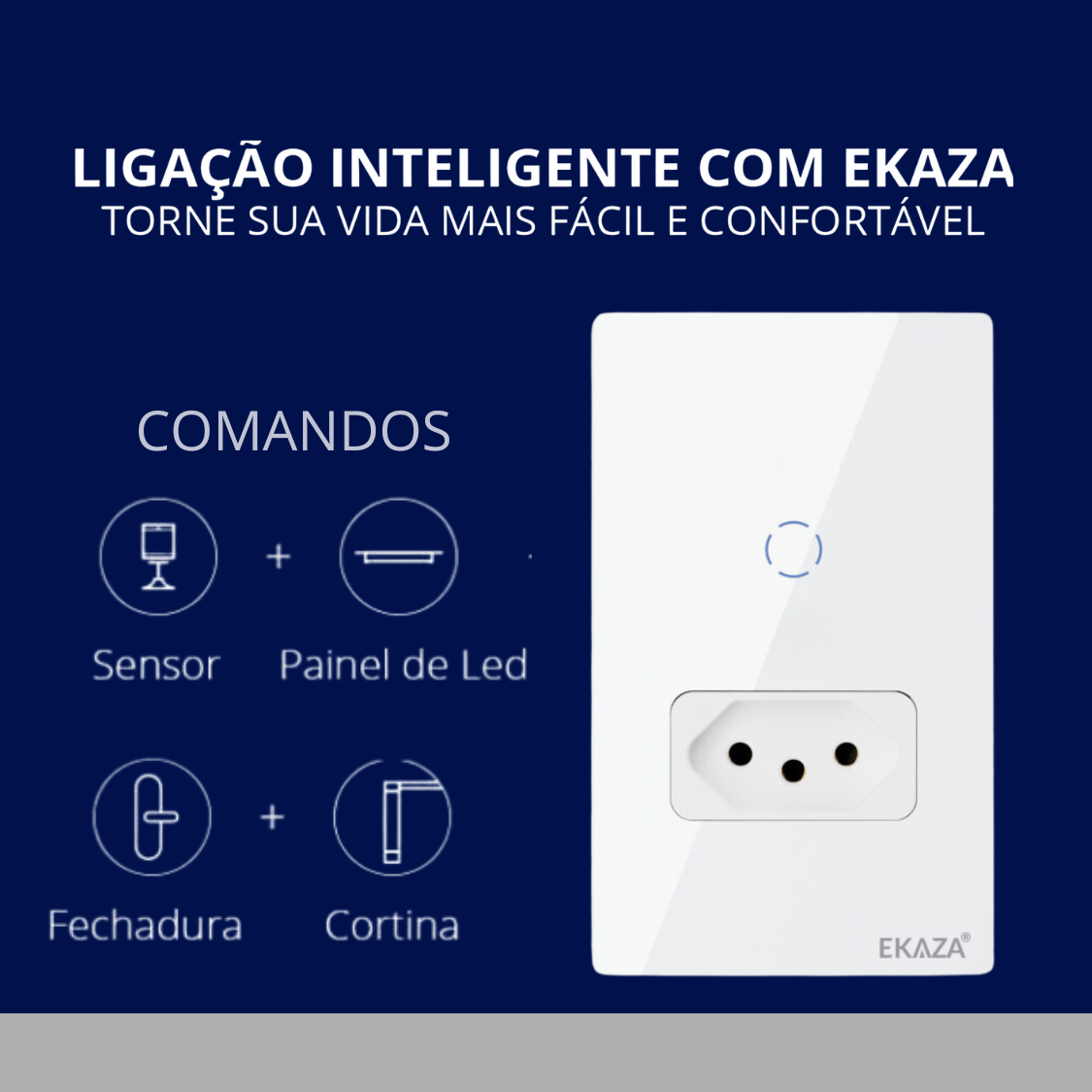 Interruptor Inteligente Touch Com Tomada 20A Wi-Fi 1 Botão Branco Compatível Google Amazon Alexa EKAT-T218-1WB EKAZA - Image 5
