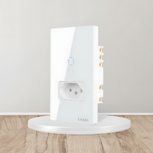 Interruptor Inteligente Touch Com Tomada 20A Wi-Fi 1 Botão Branco Compatível Google Amazon Alexa EKAT-T218-1WB EKAZA