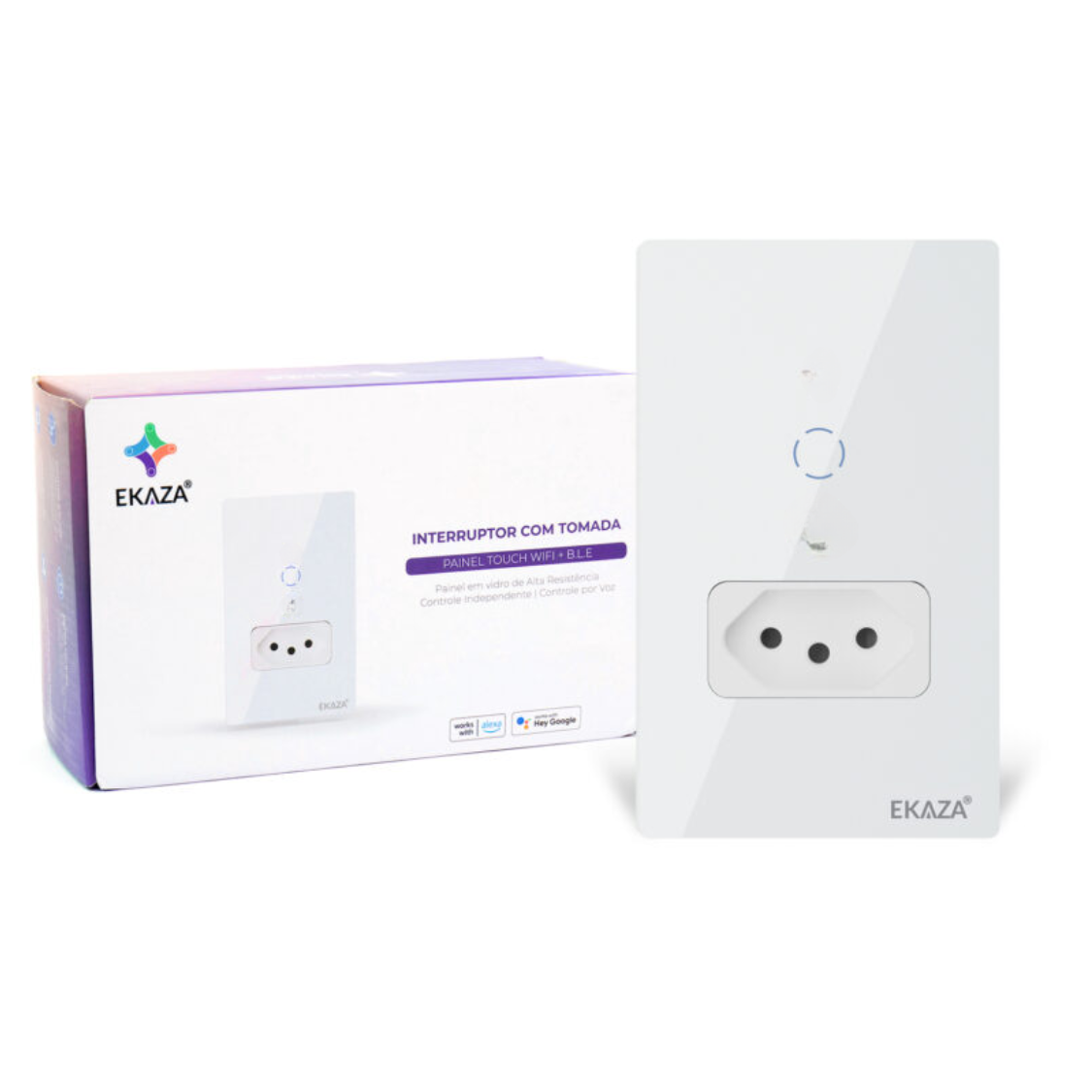Interruptor Inteligente Touch Com Tomada 20A Wi-Fi 1 Botão Branco Compatível Google Amazon Alexa EKAT-T218-1WB EKAZA - Image 9
