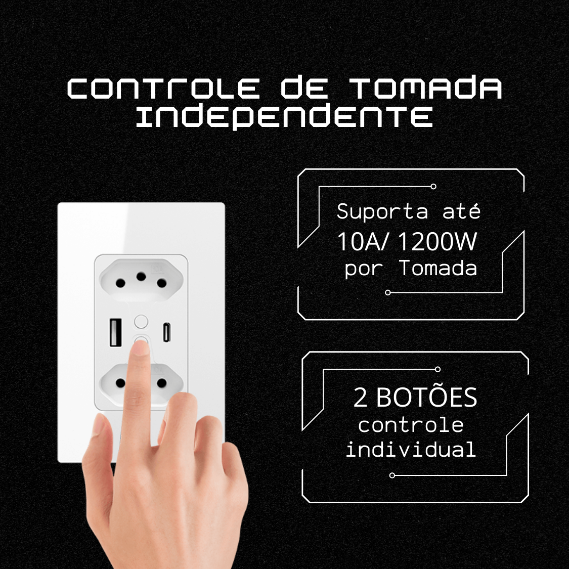 Tomada Dupla Inteligente 2 Usb Wifi 10A+10A 1C Ekaza Indicador Invisível Universal Embutir Multifuncional EKAC-T217WB - Image 6