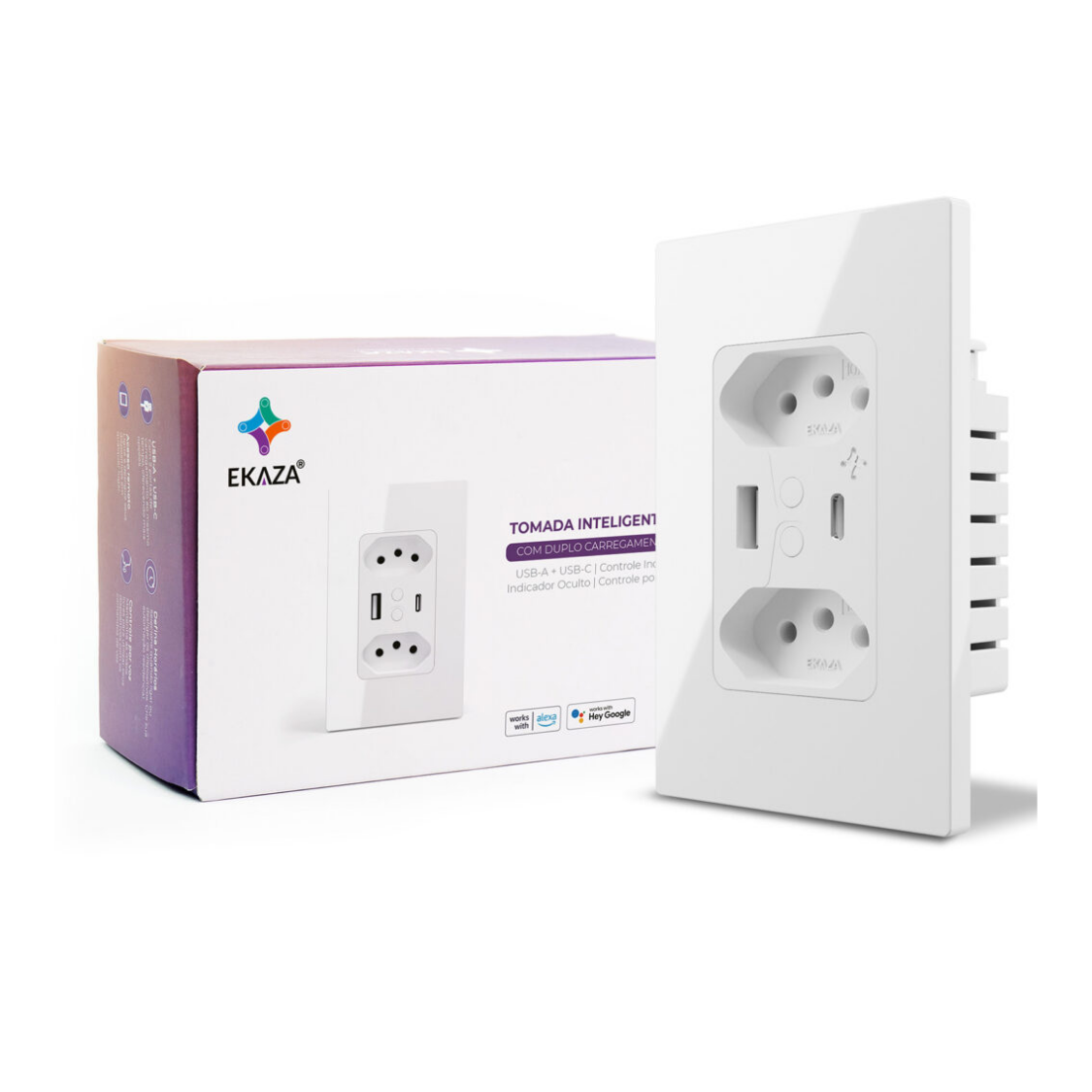 Tomada Dupla Inteligente 2 Usb Wifi 10A+10A 1C Ekaza Indicador Invisível Universal Embutir Multifuncional EKAC-T217WB - Image 8