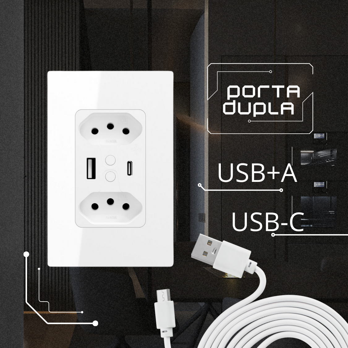 Tomada Dupla Inteligente 2 Usb Wifi 10A+10A 1C Ekaza Indicador Invisível Universal Embutir Multifuncional EKAC-T217WB - Image 5
