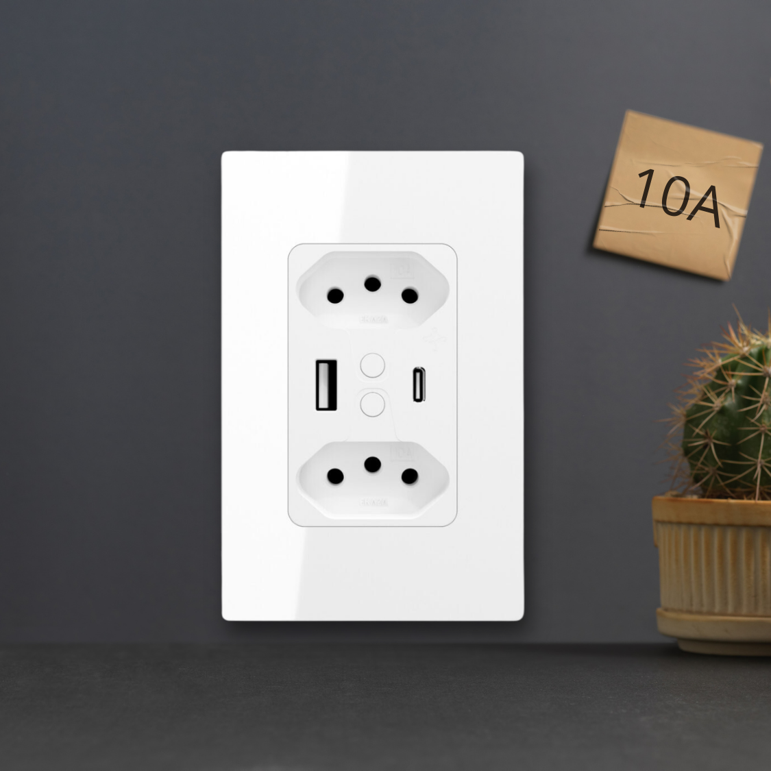 Tomada Dupla Inteligente 2 Usb Wifi 10A+10A 1C Ekaza Indicador Invisível Universal Embutir Multifuncional EKAC-T217WB