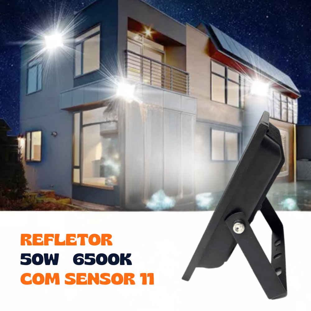 Refletor Led Com Sensor Holofote 50w 6500k Hitec Preto Bivolt IP66 Luz Branco Frio Prova D'Água Jardim Palco Evento - Image 3