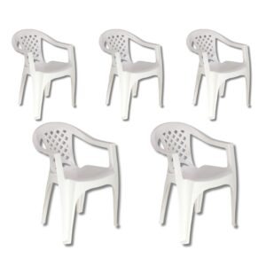 Kit 5 Cadeiras De Plástico Branco Reforçado Iguape Tramontina 154kg Empilhável Festa Eventos Jardim Bar Igreja Cozinha