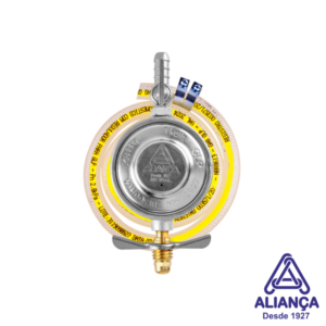 Registro Regulador de Gás Doméstico Blister 504/01 + Mangueira 80Cm Aliança Manômetro Pressão 2,8Kg Botijão GLP/13kg
