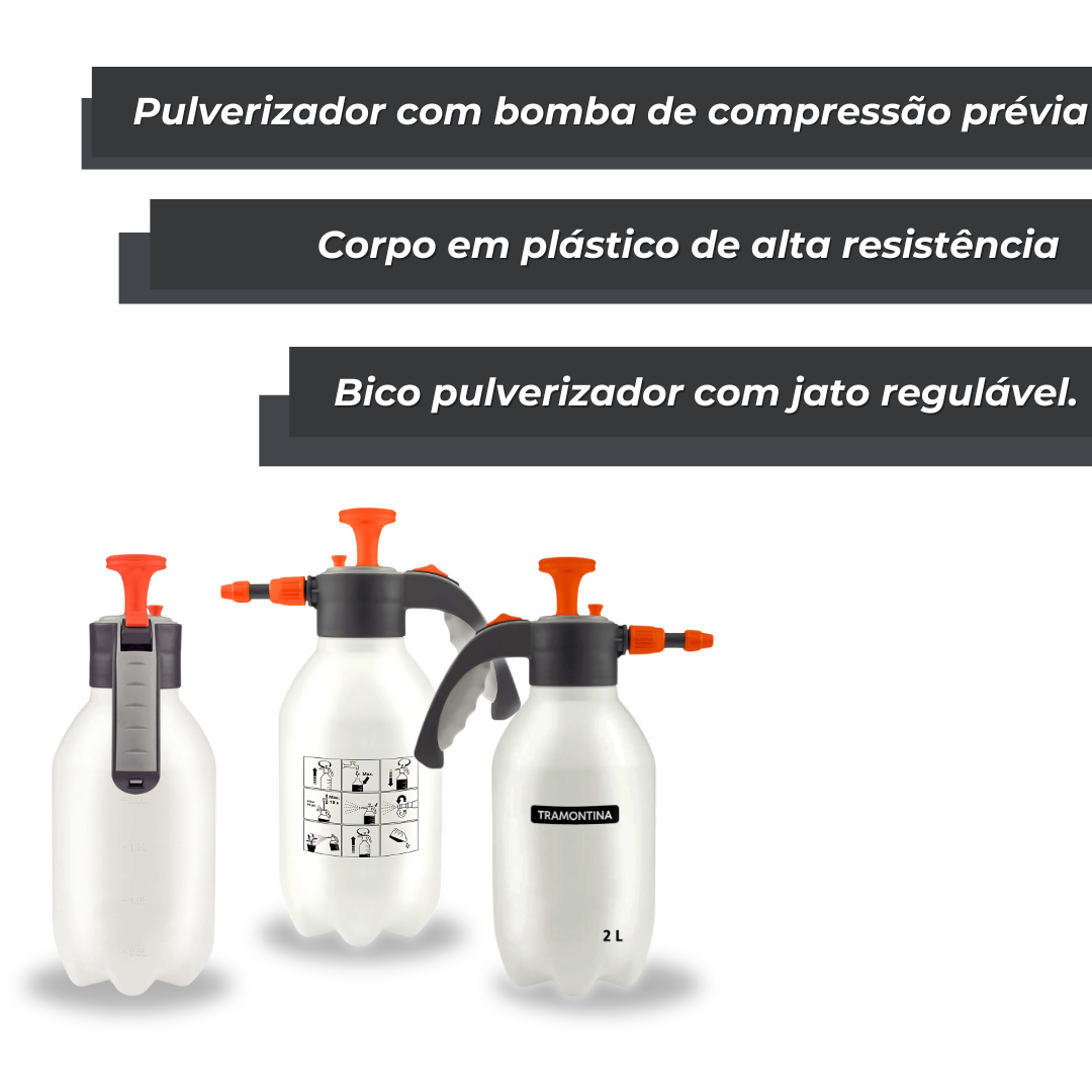 Pulverizador De Plástico 2L Tramontina Manual Com Bomba De Compressão Jato Regulável Pulverização Contínua - Image 3