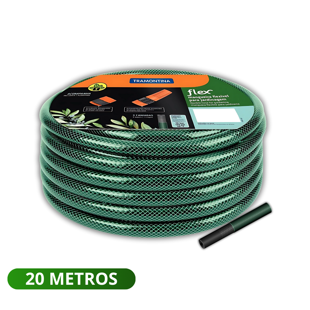 Mangueira Flex Tramontina 20M Com Engate E Esguicho PVC Verde Resistente Flexível Jardim Irrigação - Image 2