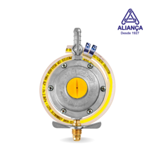 Registro Regulador de Gás Doméstico Blister 506/01 + Mangueira 80Cm Aliança Manômetro Pressão 2,8Kg Botijão GLP/13kg
