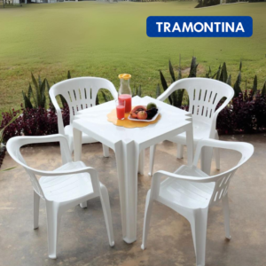 Kit 4 Cadeiras Bistrô Atalaia Tramontina Branca Em Polipropileno Plástico Resistente Assento Confortável Empilhável