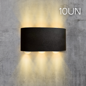 Kit 10 Luminárias Arandelas LED 6W 3000K HITEC Preto 51 Bivolt Design Moderno Compacto Iluminação Externa Residencial