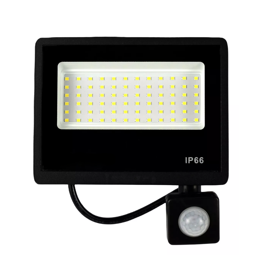 Kit 5 Refletores De Led Com Sensor Holofote 50w 6500k Hitec Preto Bivolt Luz Branco Frio Prova D'Água Jardim Varanda Pal - Image 2