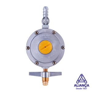 Registro Regulador De Gás Doméstico Blister 506/01 + Mangueira 80Cm Aliança Manômetro Pressão 2,8Kg Botijão GLP/13kg