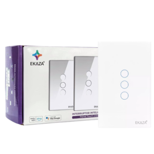 Interruptor Touch 3 Botão Branco 2.5D Wi-fi Ekaza Controle Inteligente Tecnologia Comando Voz Alexa Google Segurança