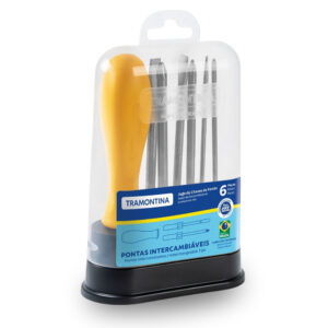 Kit 6 Jogo Chaves Fenda Tramontina Ponta Intercambiável Chata Cruzada Ferramenta Alta Resistência Mecânica