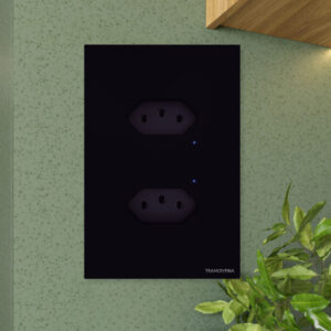 Tomada Interruptor Botão Touch Onne Smart Tramontina Preto 2 Tomadas 2P+T 10A 250V Led Azul Alexa Google Assistente