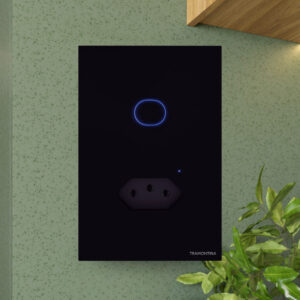 Tomada Interruptor Botão Touch Onne Smart Tramontina Preto 1 Canal Tomada 2P+T 10A 250V Led Azul Alexa Google Assistente
