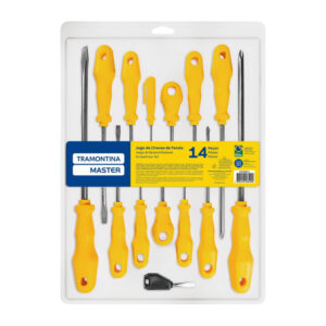Kit 14 Chaves De Fenda Peças Philips Tramontina Master Amarelo Construção Ferramentas Profissional Uso Dom