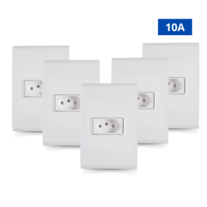 Kit 5 Conjunto Placa Tomada 2P+T 20A 250V Tramontina Linha Aria Branca Construção Casa Escritório Iluminação